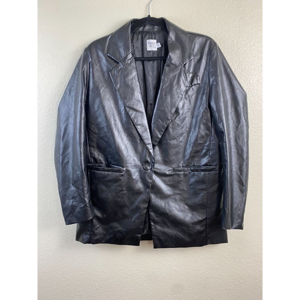 Princess Polly‎ Faux Leather Black Boyfriend Blazer Jacket Womens Small medium